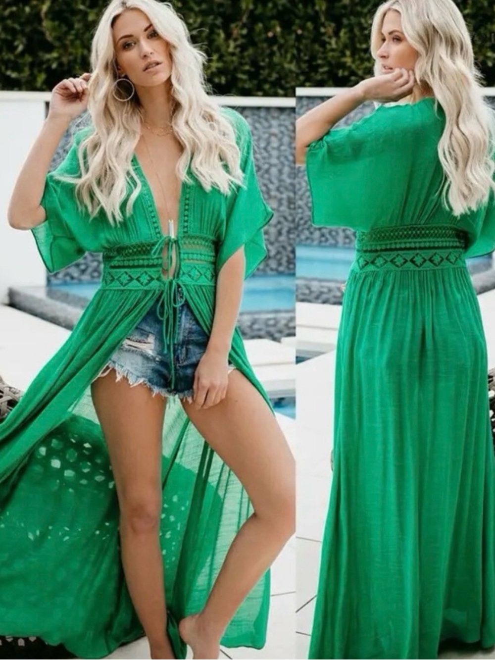 Aakaa Women’s Green Beach Cover-Up Kimono
